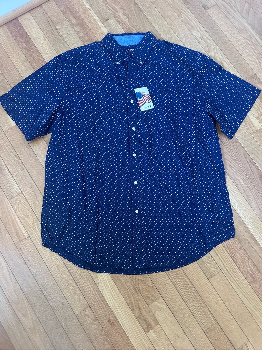 Chaps Men's Navy Short-Sleeve Button-Down with Micro Dot Print Size 2XLT